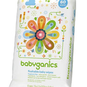 BabyGanics, Flushable Baby Wipes, Fragrance Free, 60 Wipes
