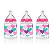 NUK, Hearts Baby Bottle with Perfect Fit Nipple, Slow Flow, 5 Ounces, 3 Pack