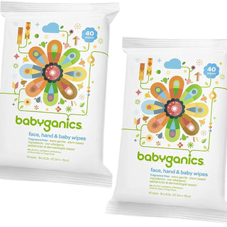 BabyGanics, Face, Hand & Baby Wipes, Fragrance Free, 40 Wipes, (8.0 in x 6.0 in)