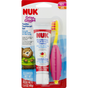 NUK, Grins & Giggles Toddler Toothbrush Set, 12+ Months, 1 Cleanser & 1 Brush (Pink)